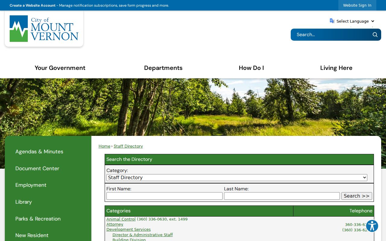 Mount Vernon people directories city staff search